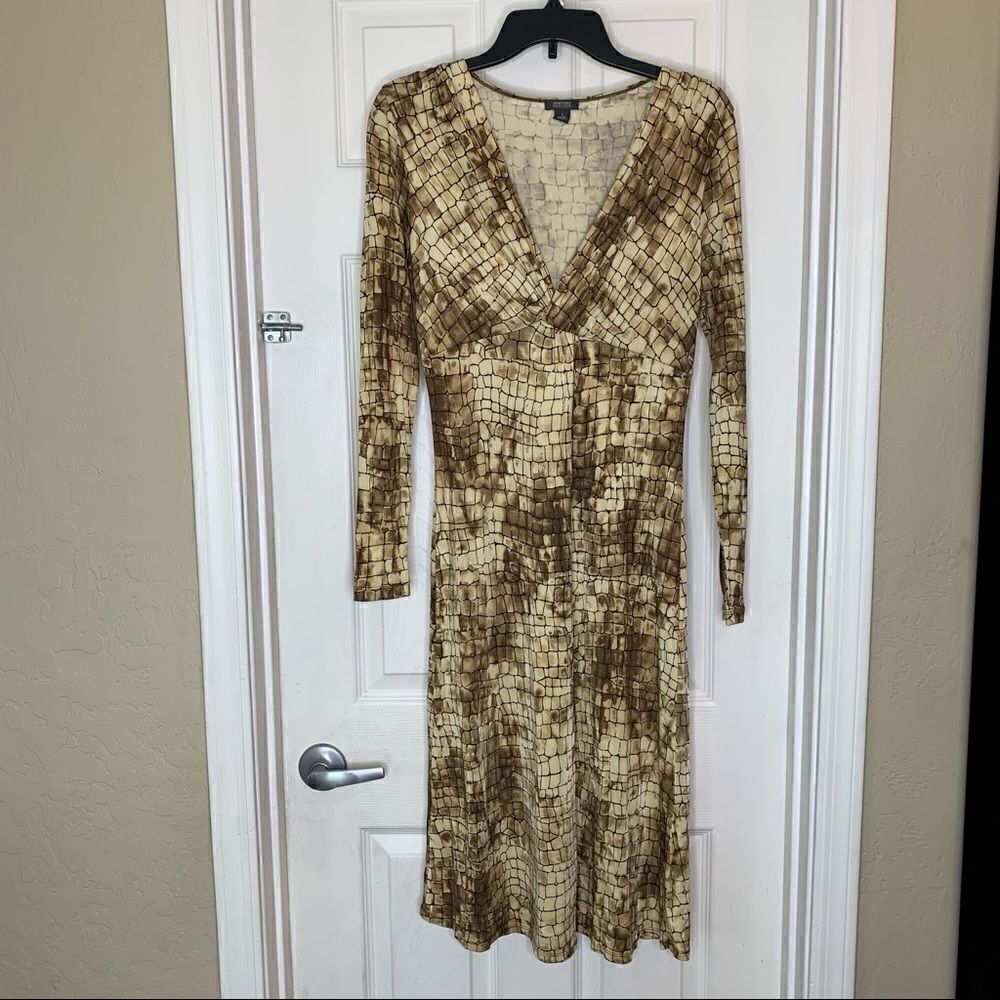 Kenneth Cole Reaction Brown and Tan Snakeskin Print Dress Size Small